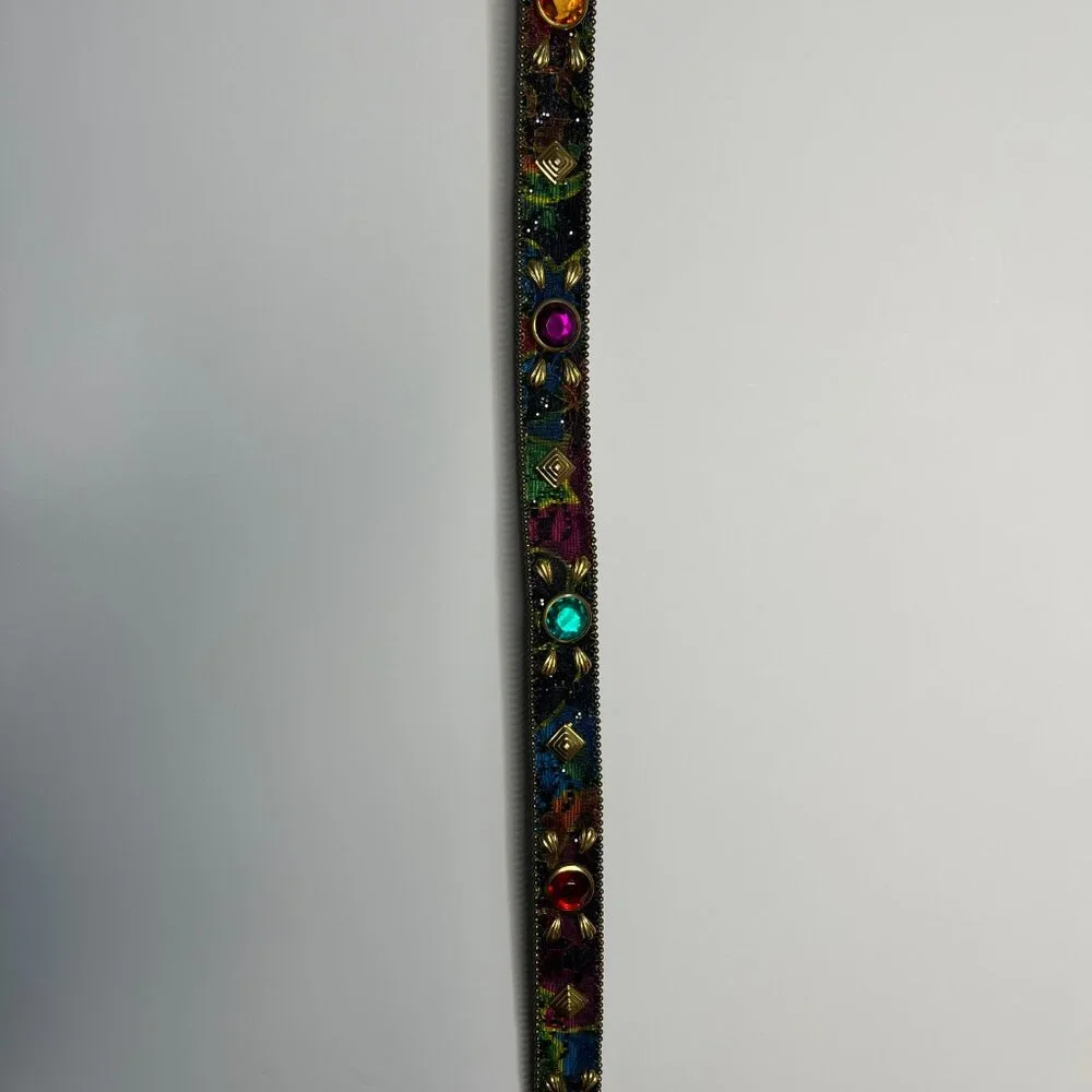 Bejeweled Gem Stone Topaz Sapphire Emerald Glitter Women's Belt Sz 38”